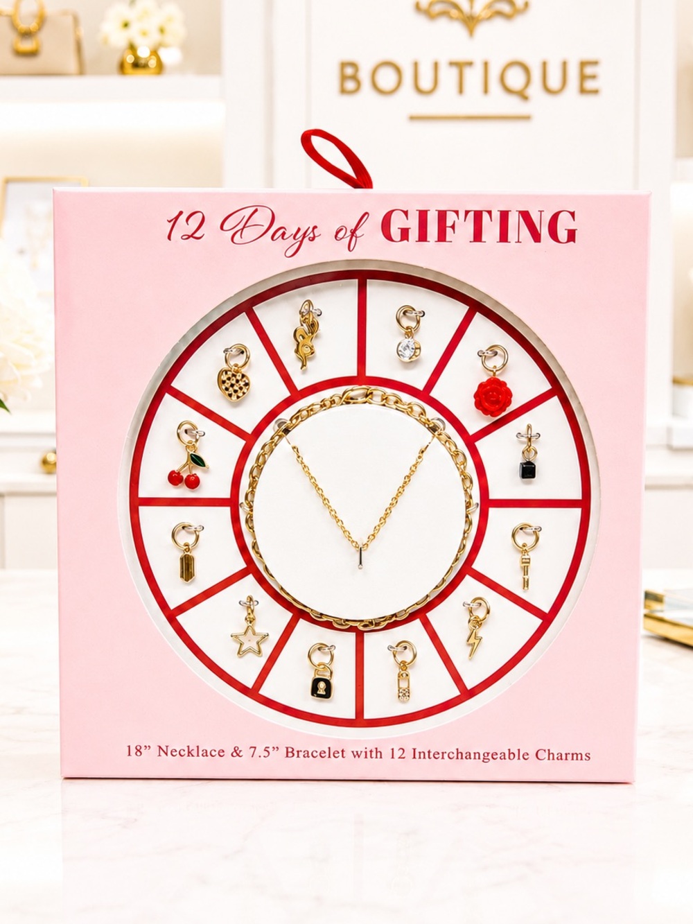 12 Days of Gifting Necklace & Bracelet Set with Charms-NEW